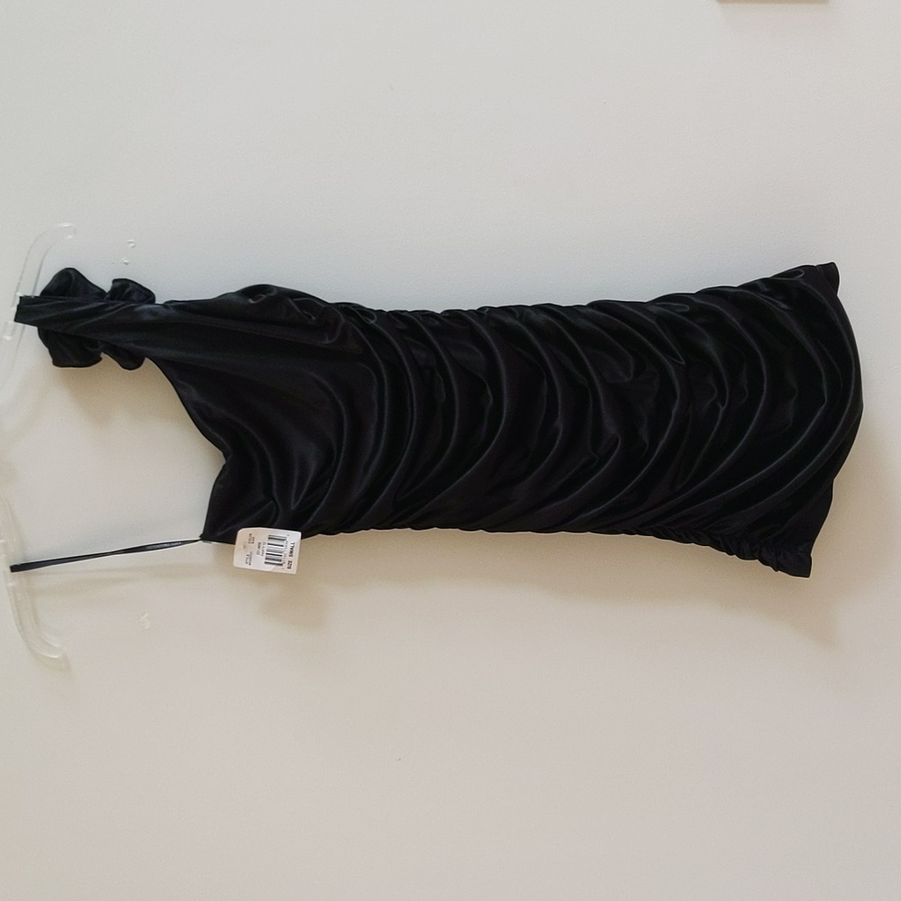 NWT City Triangles Black Satin One Shoulder Mini Dress - Picture 3 of 5